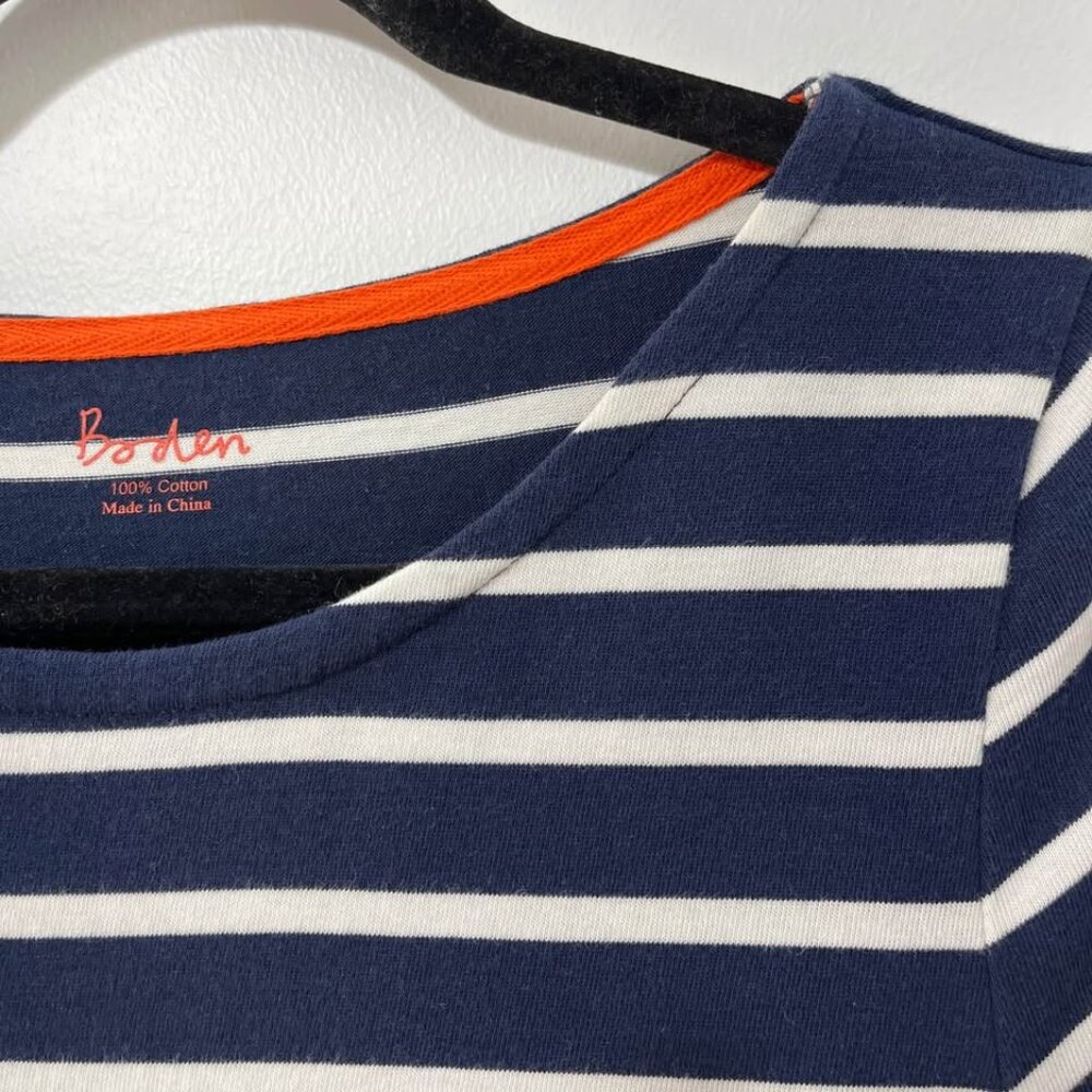 Boden Navy Striped 3/4 Sleeve Breton Dress | Coastal Preppy French Girl [size S] - Picture 5 of 9